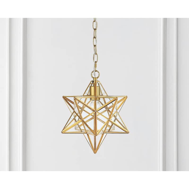 Lynn Moravian Star Metal/Clear Glass LED Pendant, by JONATHAN Y - 1 Light