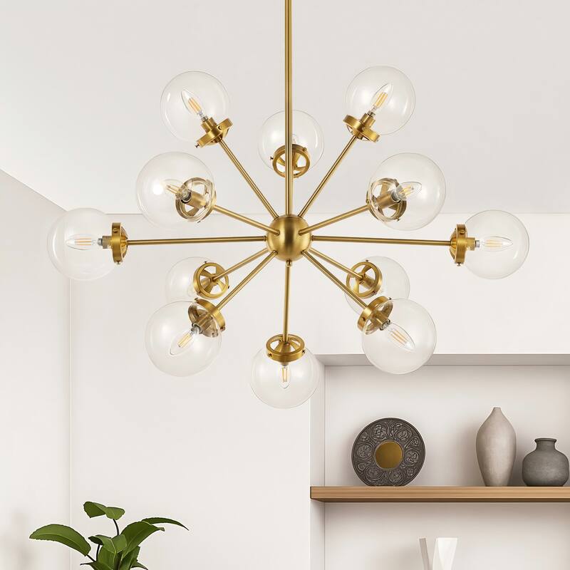 GetLedel 12-Light Modern Sputnik Sphere Chandelier with Glass Globe Shades - 39.5"