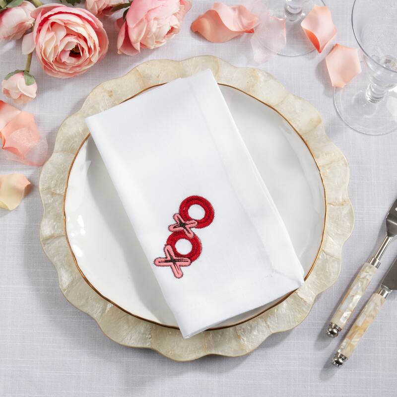 Embroidered XOXO Napkins (Set of 4) - Playful Kiss & Hug Motif for Romantic Tables, 20"x20"