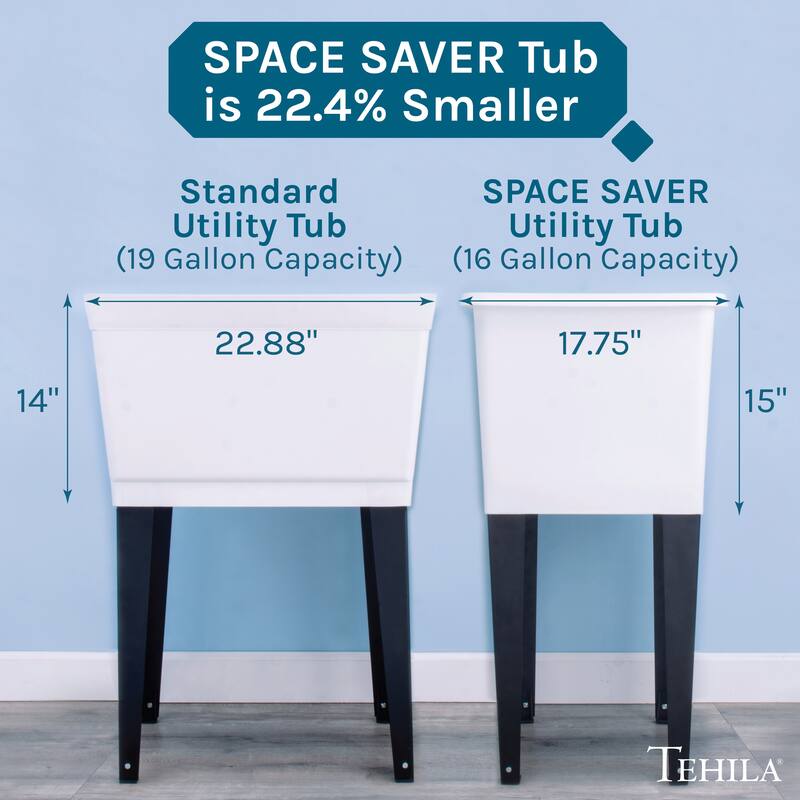 TEHILA White 16-Gallon Space Saver Utility Sink Laundry Tub with Gooseneck Faucet