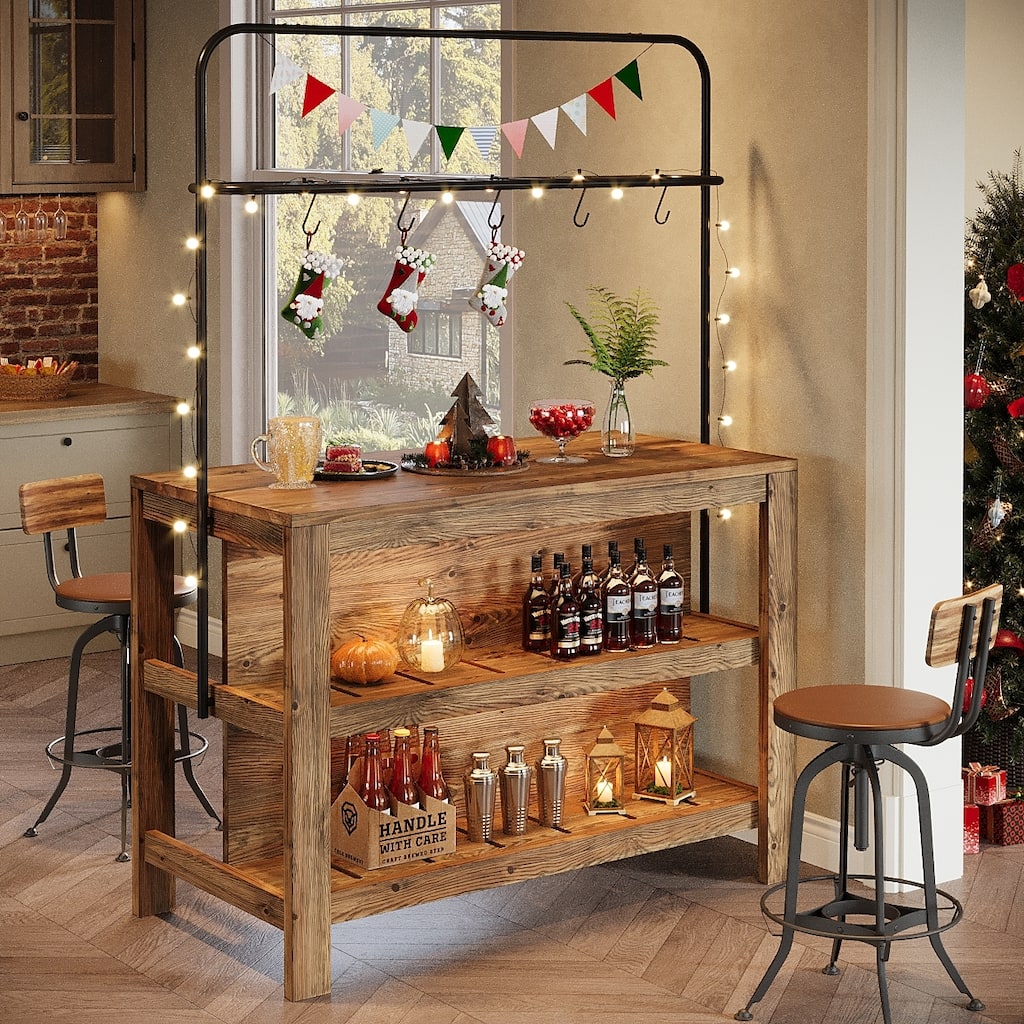 Solid Wood Bar Table 47" Counter Height Pub Table with Storage