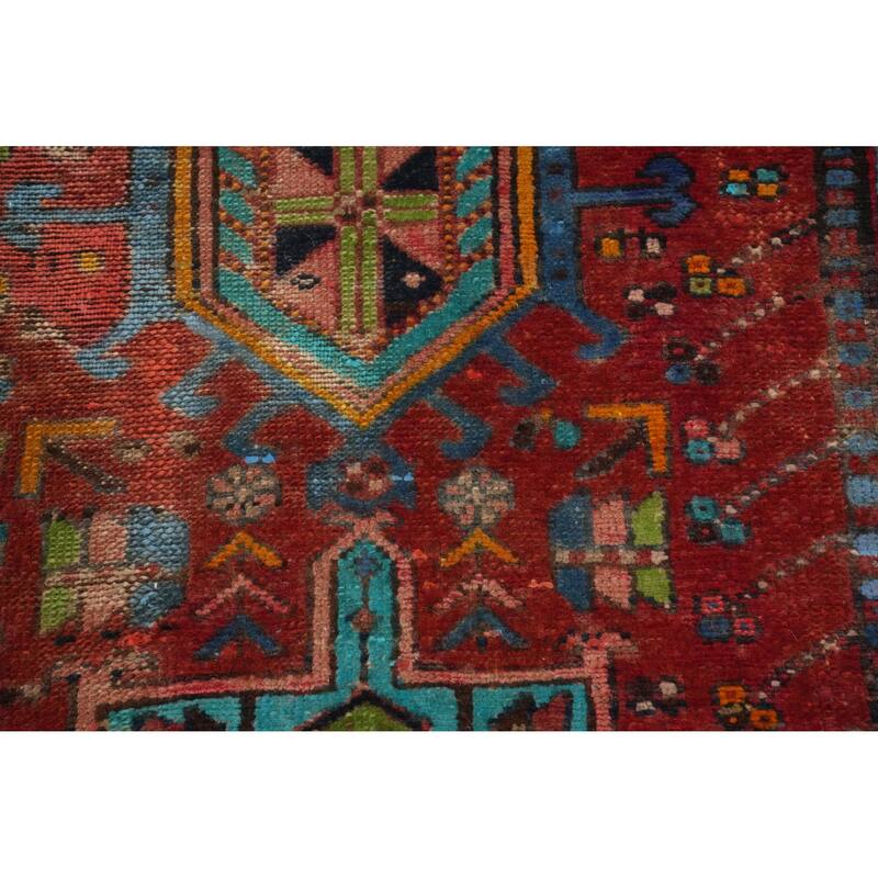 Hand Knotted Oriental 100% Wool Carpet Traditional Geometric Red Heriz Runner Rug - 10' 0'' X 2' 5''