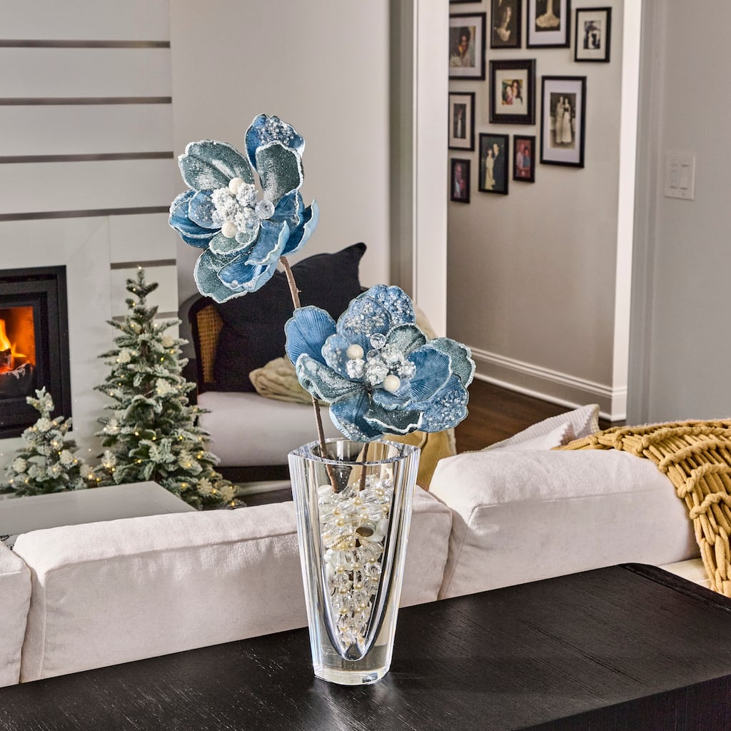 24" Iced With Jewel Encrusted Magnolia Stem