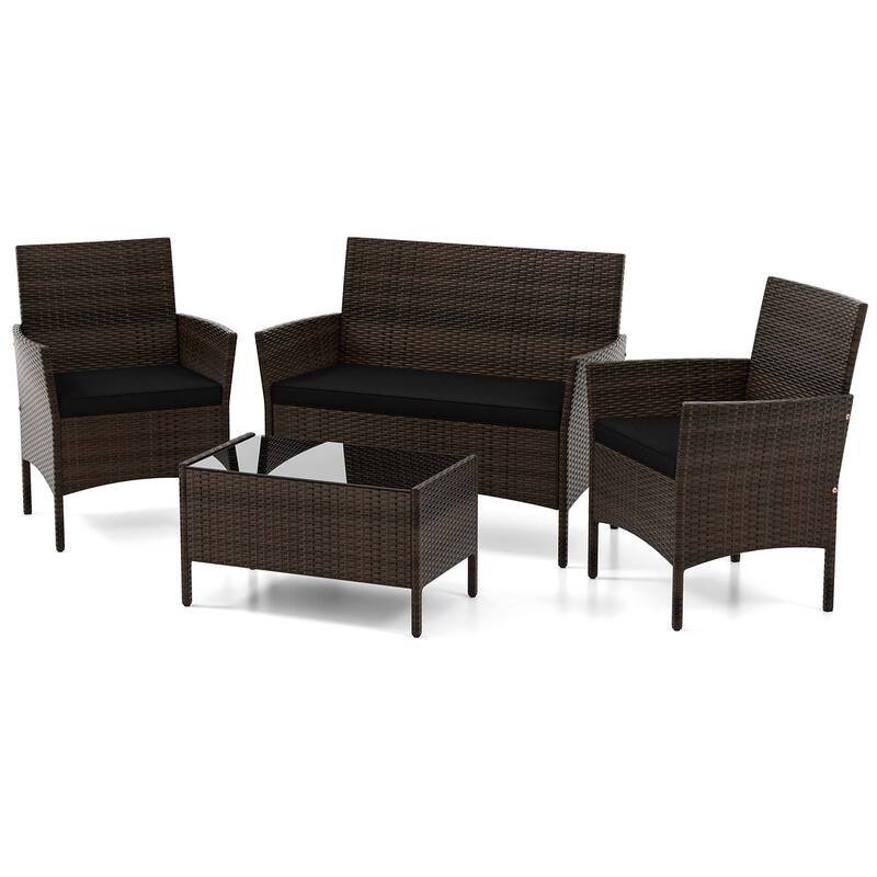 Costway 4 PCS Patio Furniture Set with Washable Cushions and Tempered - See Details