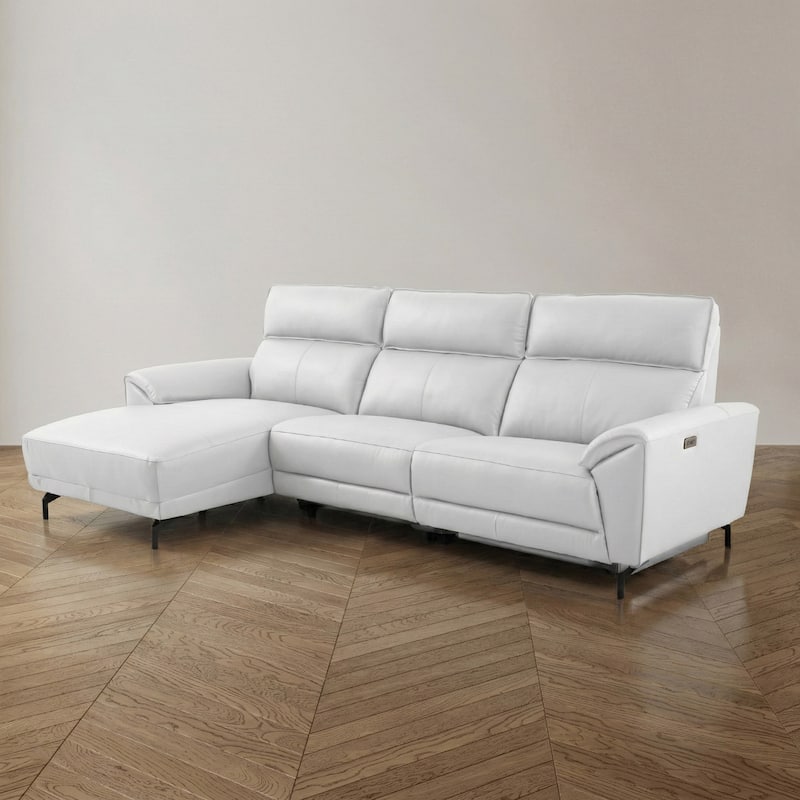 Furniture of America Fynae Modern Leather L-Shaped Sectional Recliner with Chaise and USB Ports - White - Left Facing