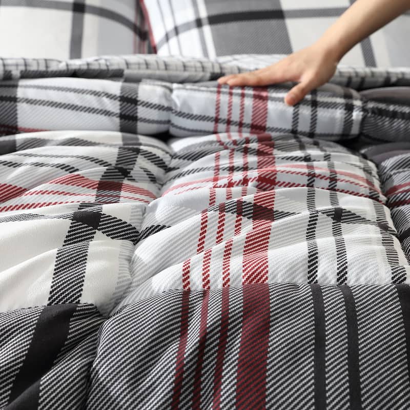 Eddie Bauer Normandy Plaid Black Microsuede Reversible Duvet Cover Set