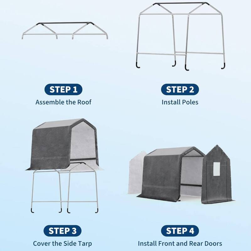 6x8 FT Portable Outdoor Storage Shed, Carport for Motorcycle, Firewood, Garden and Tools - 6X8 Ft