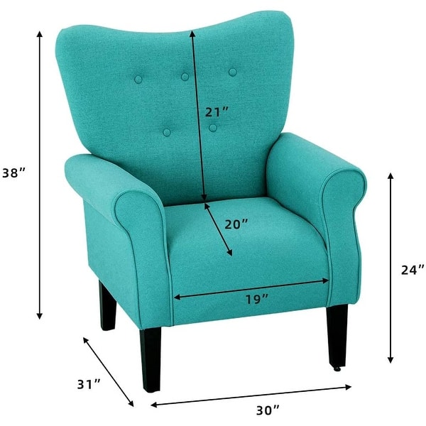 dimension image slide 9 of 12, EROMMY Wing back Arm Chair, Upholstered Fabric High Back Chair with Wood Legs