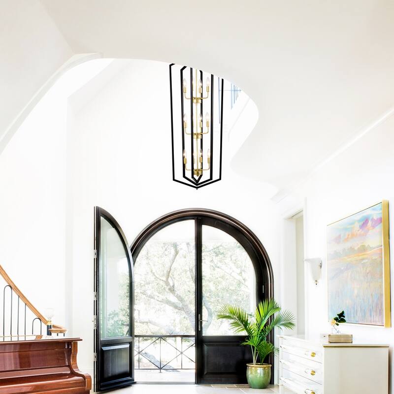 12-Light Farmhouse Kitchen Chandeliers, Matte Cage Light Fixture Adjustable Height Chandeliers for Dining Room Hallway