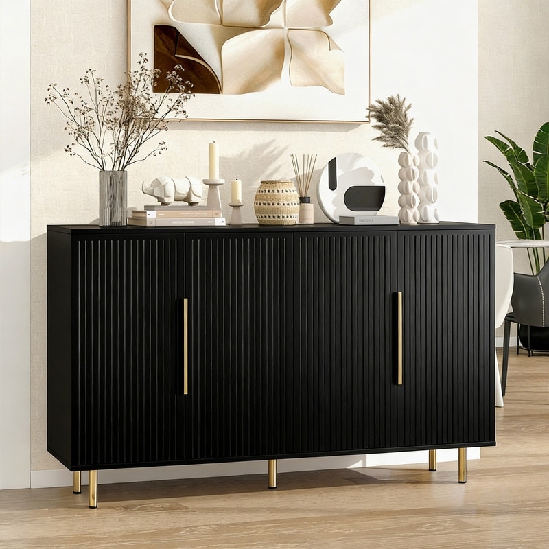 Modern Wood Buffet Cabinet with Storage Adjustable Shelves, Fluted Sideboard Accent Credenza