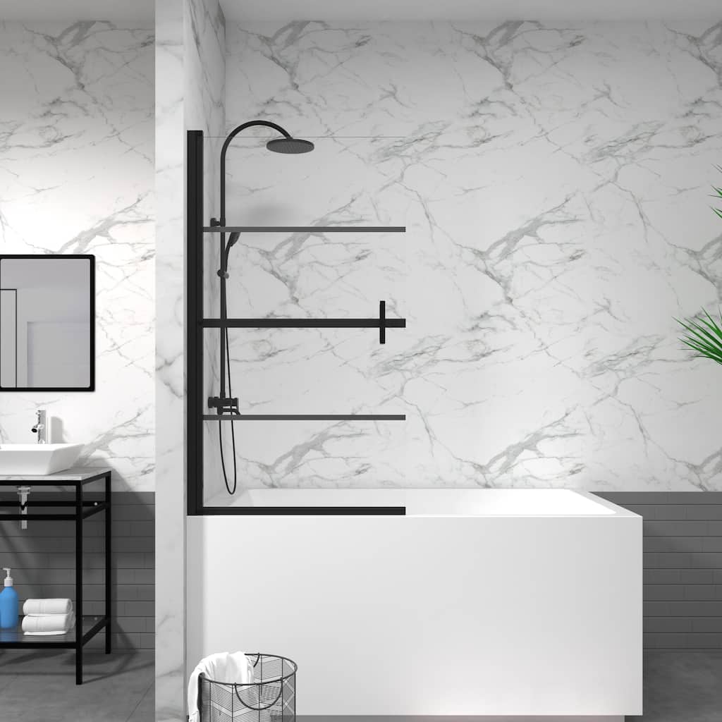 31.5 in. W x 55 in. H Semi-Frameless Pivot Tub Door in Black