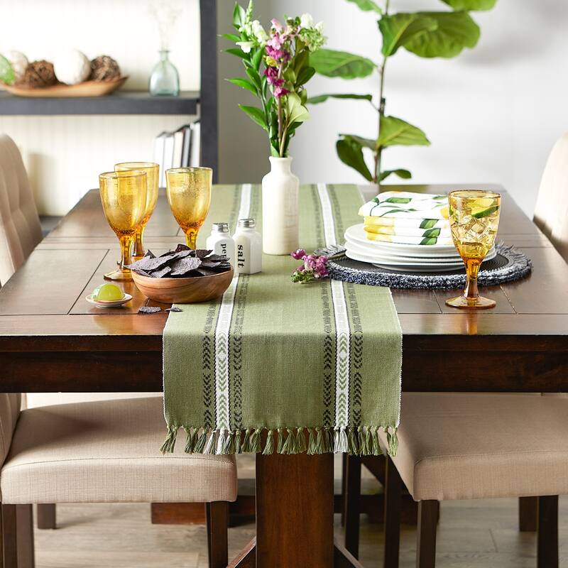 DII Dobby Striped Fringe Ribbed Table Runner