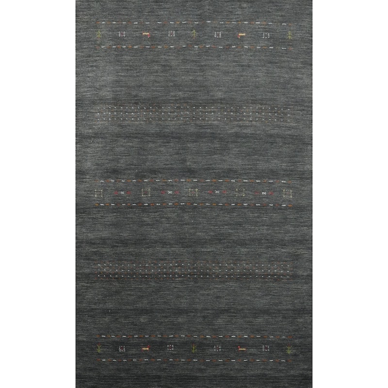 Hand Knotted Oriental 100% Wool Carpet Tribal Animal Pictorial Greys & Charcoal Gabbeh Area Rug - 8' 2'' X 5' 2''