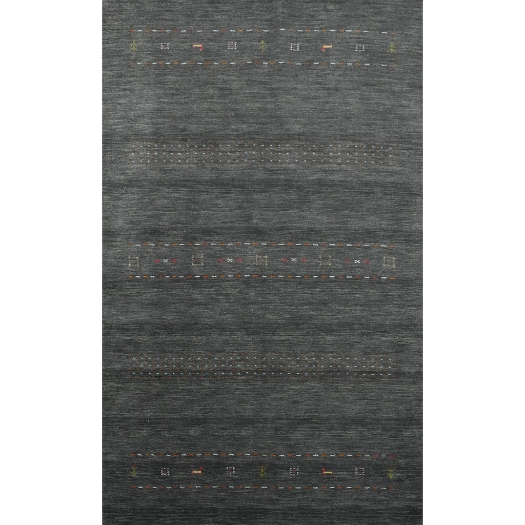 Hand Knotted Oriental 100% Wool Carpet Tribal Animal Pictorial Greys & Charcoal Gabbeh Area Rug - 8' 2'' X 5' 2''