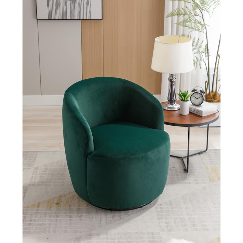 Green Velvet 25.6" Swivel Barrel Chair with Black Coating