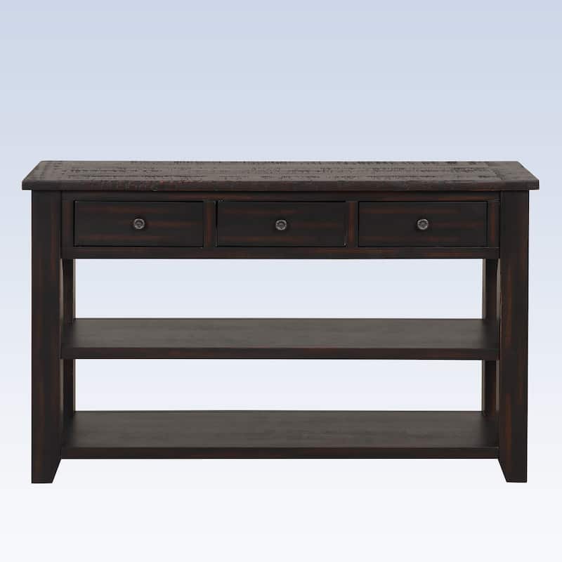 Modern Solid Pine Wood Top Console Table with Drawers and Shelves