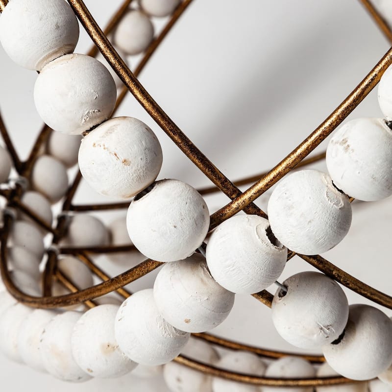 White Wooden Bead and Gold Orb Sculpture