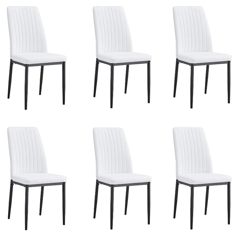 Modern Dining Chairs Set of 6, with PU Upholstered Seat and Metal Legs - White