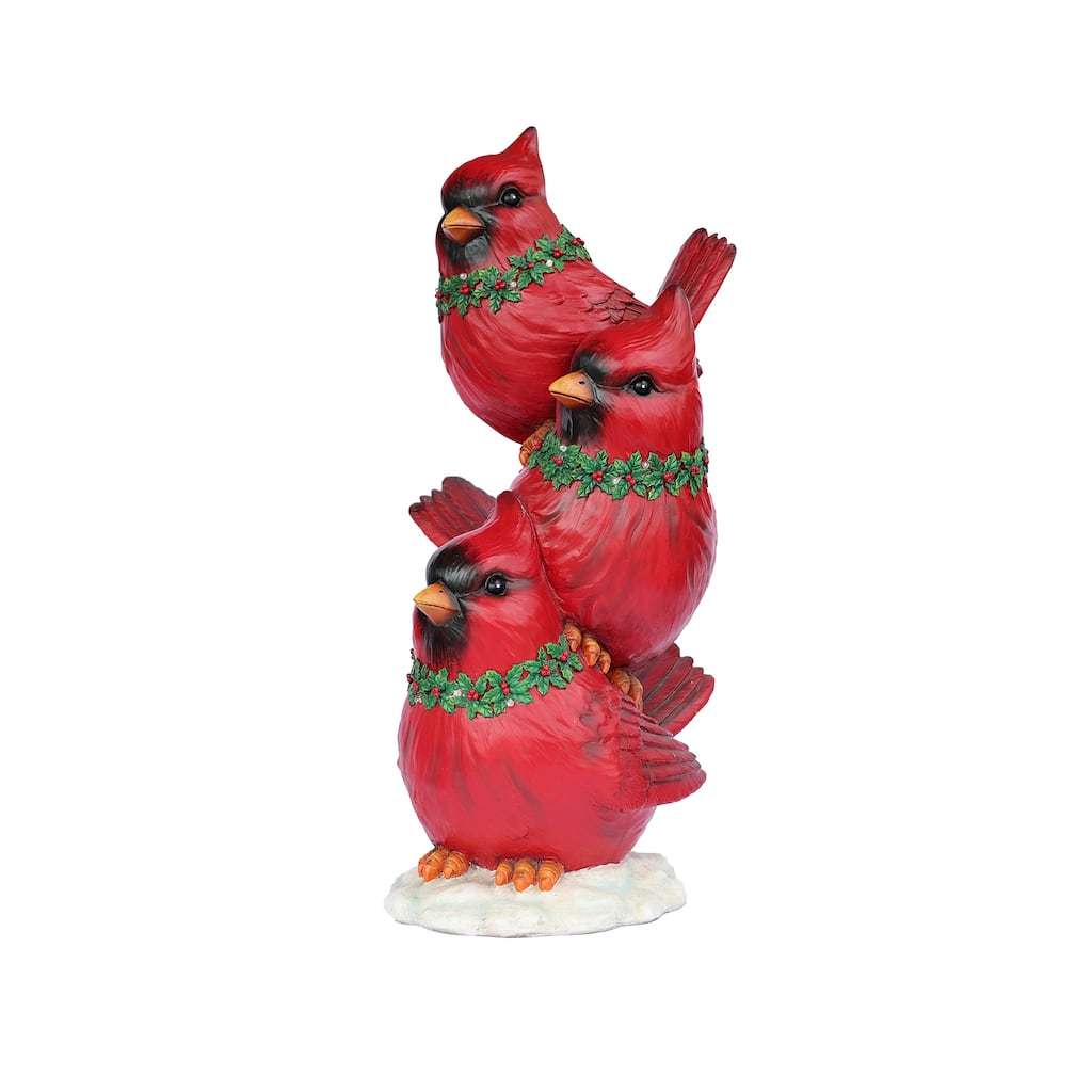 LED Lighted 3 Stacking Cardinals Christmas Figurine - 26"