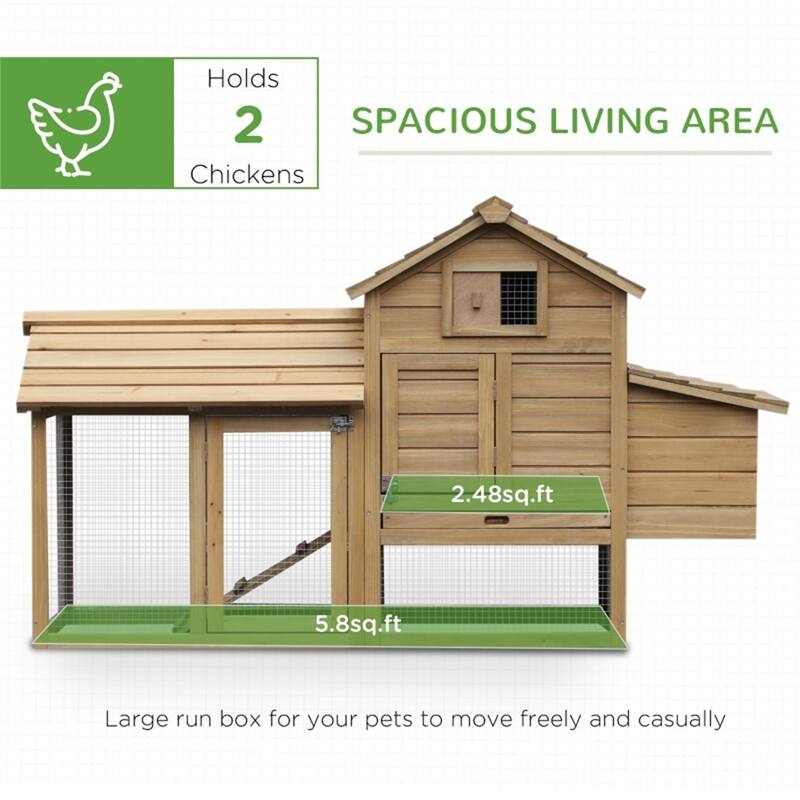 Compact Fir Wood Chicken Coop with Elevated House, Nesting Box, and Ramp