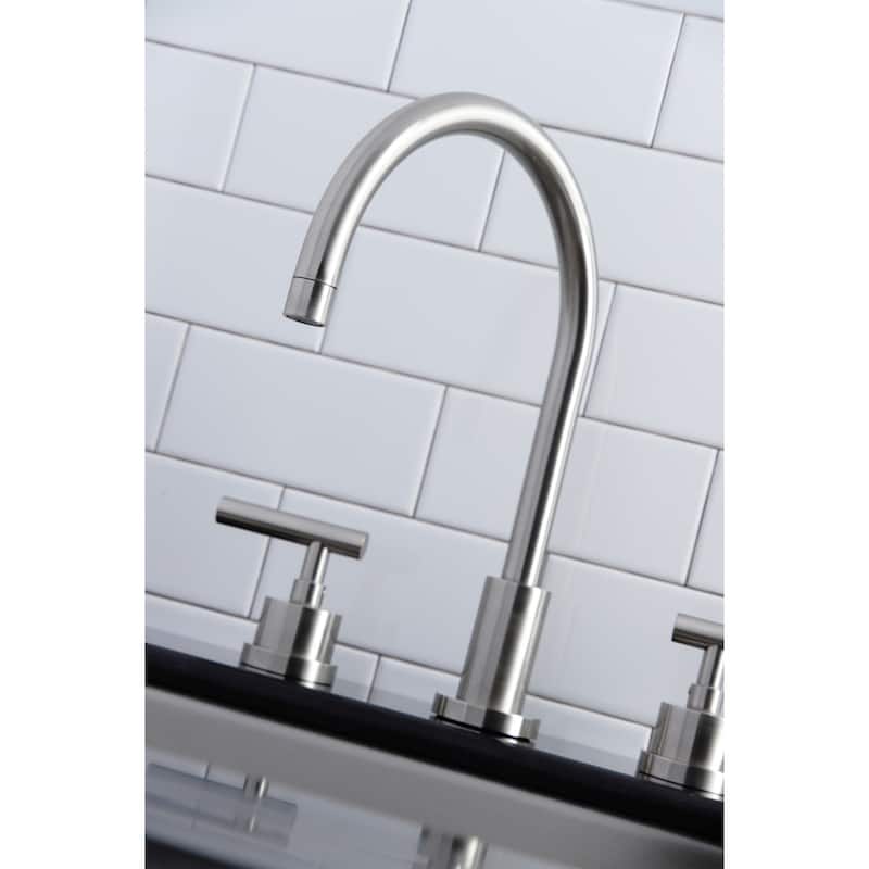 Kingston Brass Manhattan Deck Mount Widespread Kitchen Faucet with Brass Sprayer