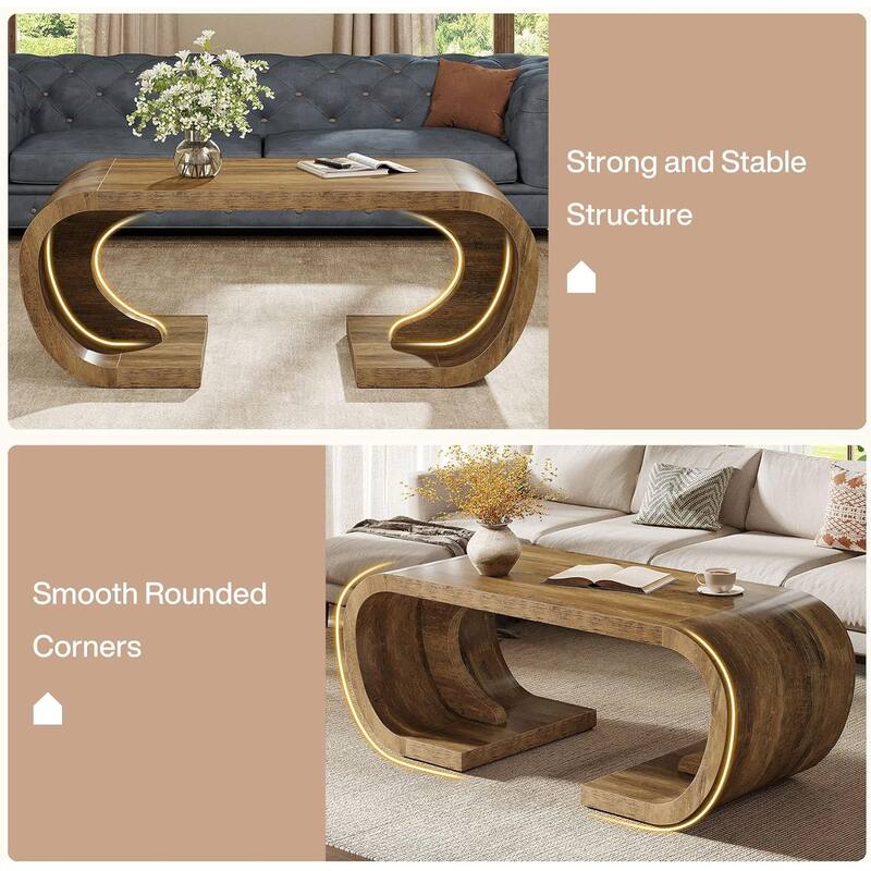 47 Inches Coffee Table, Heavy Duty Center Table with Curved Side