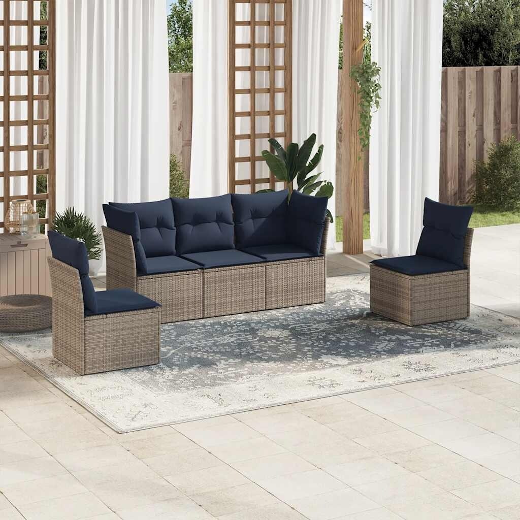 vidaXL 5/6 Piece Patio Sofa Set with Cushions Brown/Gray Poly Rattan - 24.4 x 24.4 x 27.2