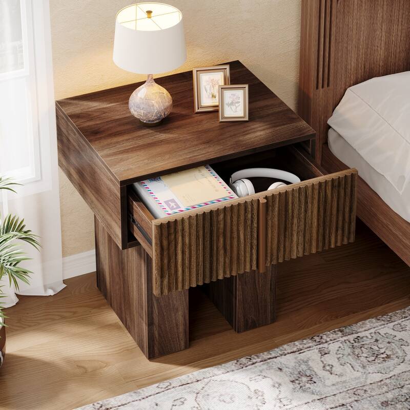 Modern Nightstand, Fluted Night Stand with Storage Drawer for Bedroom, Living Room