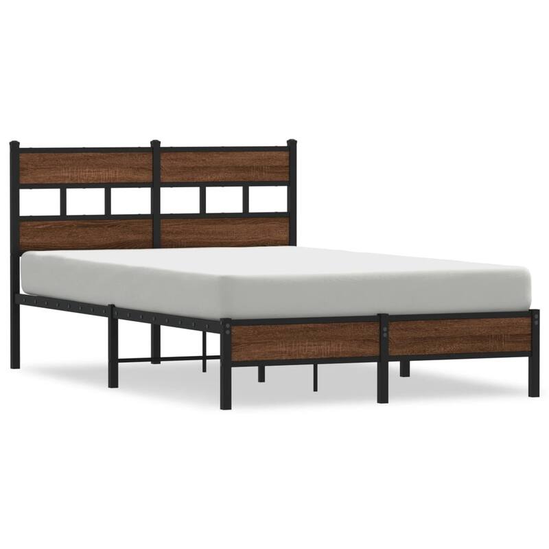 vidaXL Bed Frame Brown Oak Steel, Engineered Wood Small Double Bed Frame - 49.2 x 77.2 x 36.0