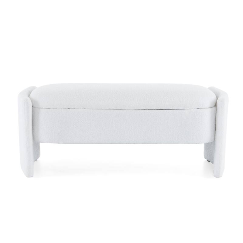 Oval Storage Ottoman Bench, 43.5" Upholstered Entryway Bench with Legs