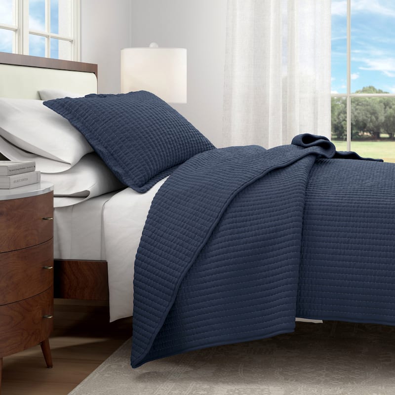 Linery & Co. Detailed Channel Stitch Microfiber Quilt Set With Shams.