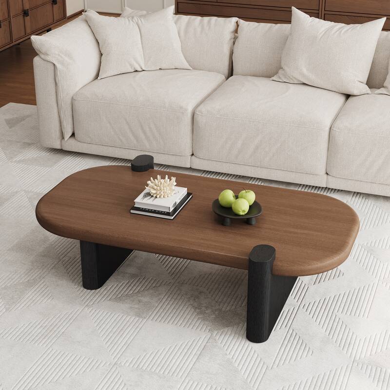 51.1" Mid-Century Modern Rectangular Coffee Table, Solid Wood Veneer Living Room Coffee Table