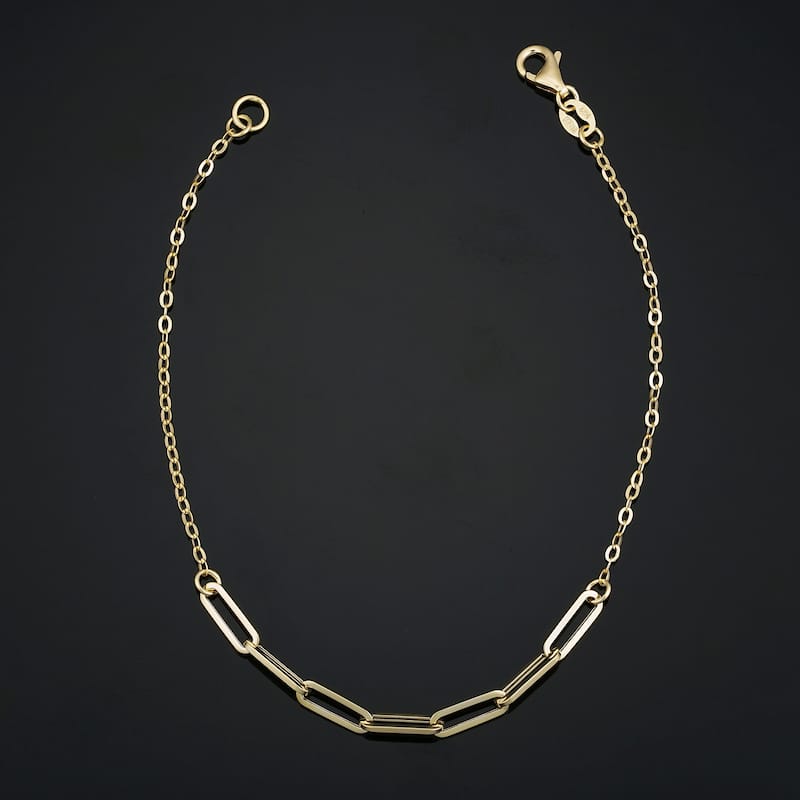 14k Yellow Gold Paperclip Link Chain Bracelet for Women (7.5 inches)