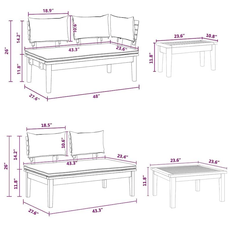 vidaXL Garden Bench Set with Cushion 3/4/5 pcs - 23.6" x 23.6" x 11.8