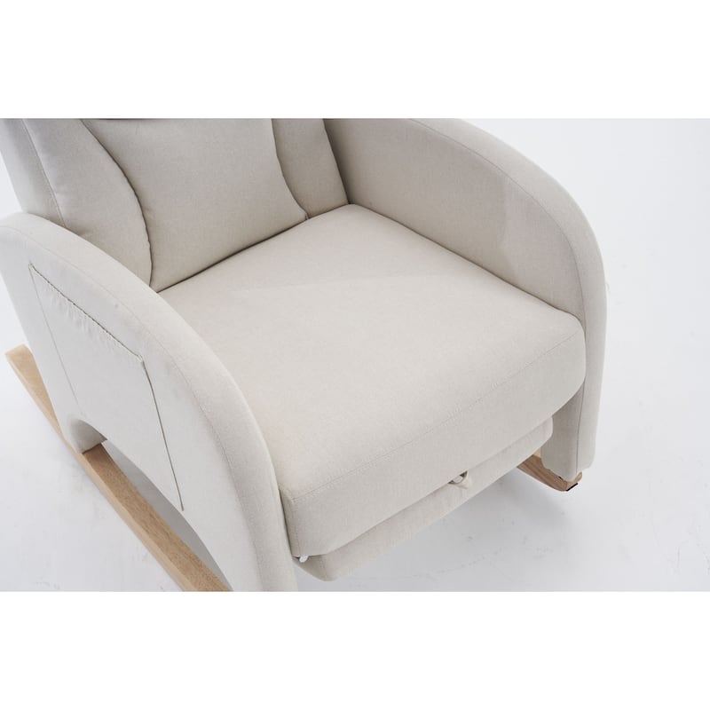 Linen Rocking Chair With Adjustable Footrest