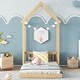 preview thumbnail 3 of 31, Twin Size Pine Wood Roof-framed Headboard Floor Bed with Headboard Guardrails, without Slats