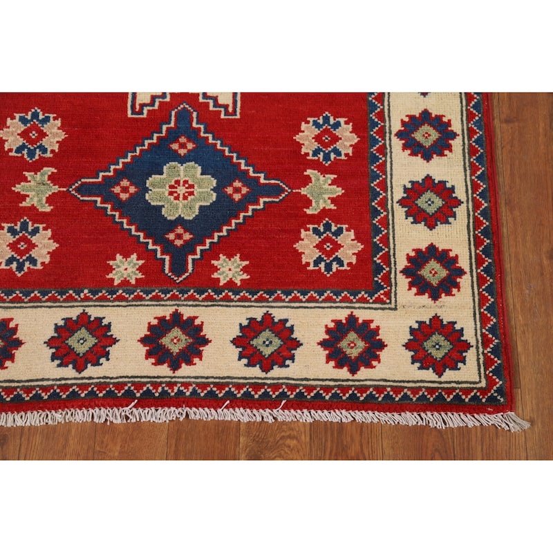 Red Kazak Foyer Rug Handmade Geometric Accent Wool Carpet - 2'8"x 3'9"