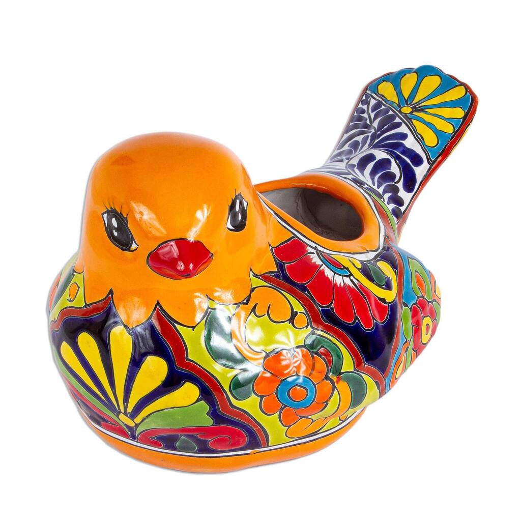 Novica Handmade Colorful Dove Ceramic Planter