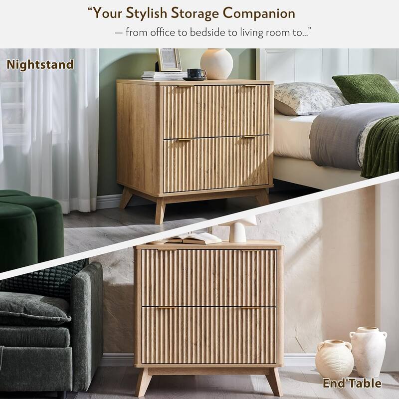 Modern Fluted 2 Drawer Lateral File Cabinet, Office Storage Cabinet