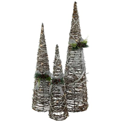 Set of 3 LED Lighted Pine and Berries Cone Christmas Tree Decorations 39.25"