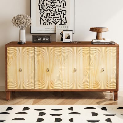 Vintage Large 4-Door Storage Cabinet with Adjustable Shelves for Living Room