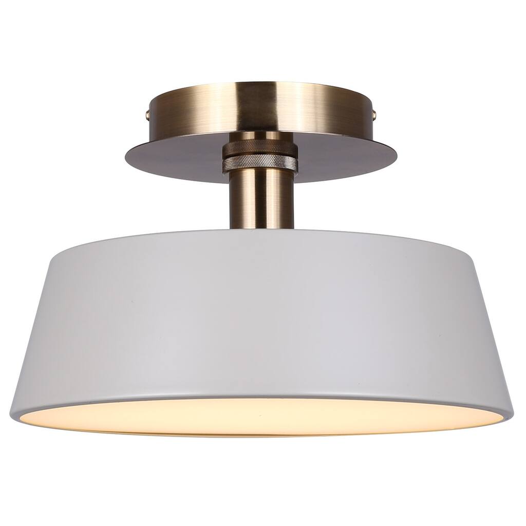 Jessa 12.75 in. 1 Light Integrated LED Matte Gray and Gold Transitional Flush Mount with Gray Metal Shade