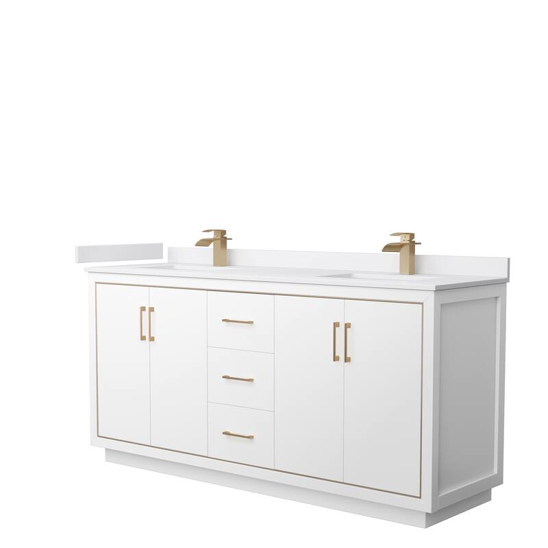 Icon Double Vanity Set, Cultured Marble Top, No Mirror - 72-Inch Double - White, Bronze Trim,White Cultured Marble Top