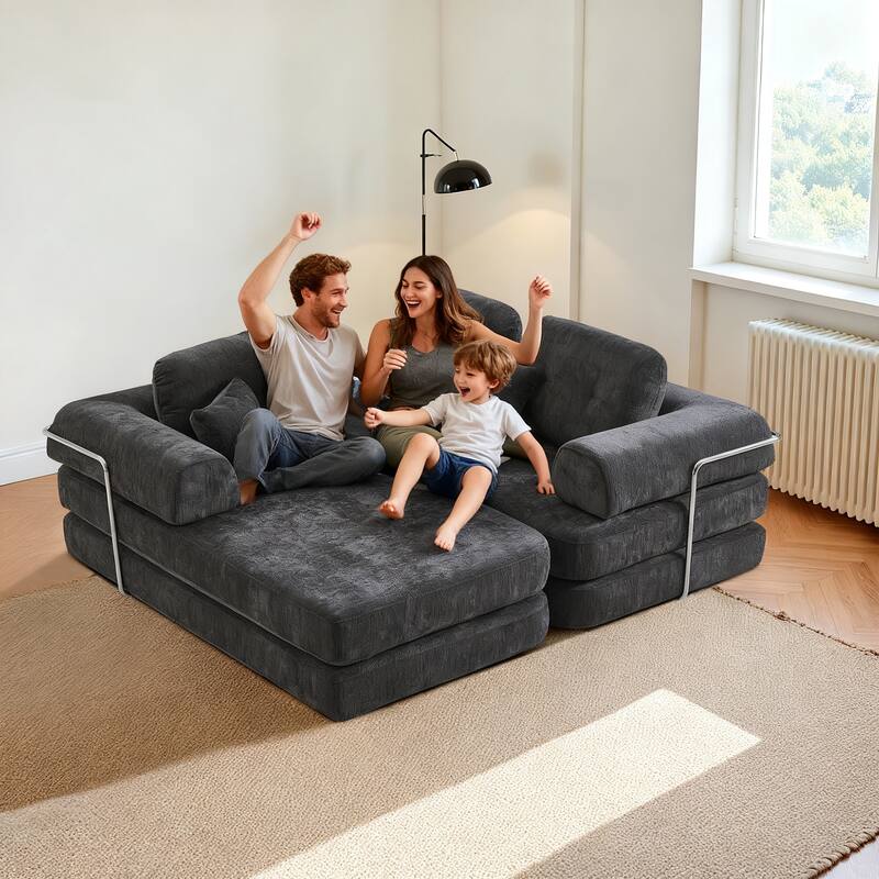 Chenille Memory Foam Sleeper Couch Freely Assembled Sectional Sofa with Chaise and Movable Armrests for Freely Assembled