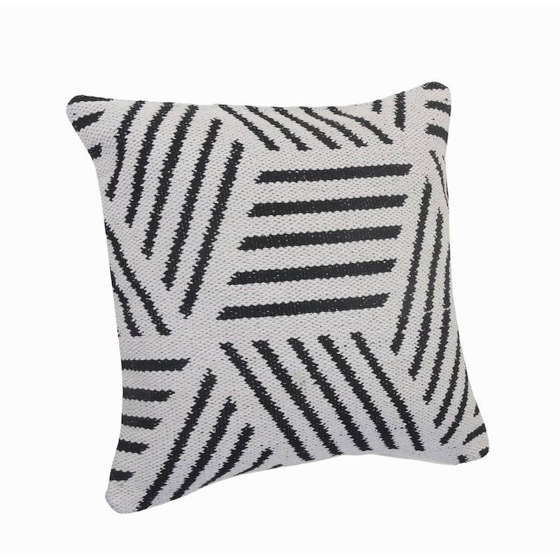 20" White with Black Geometric Stripe Square Throw Pillow