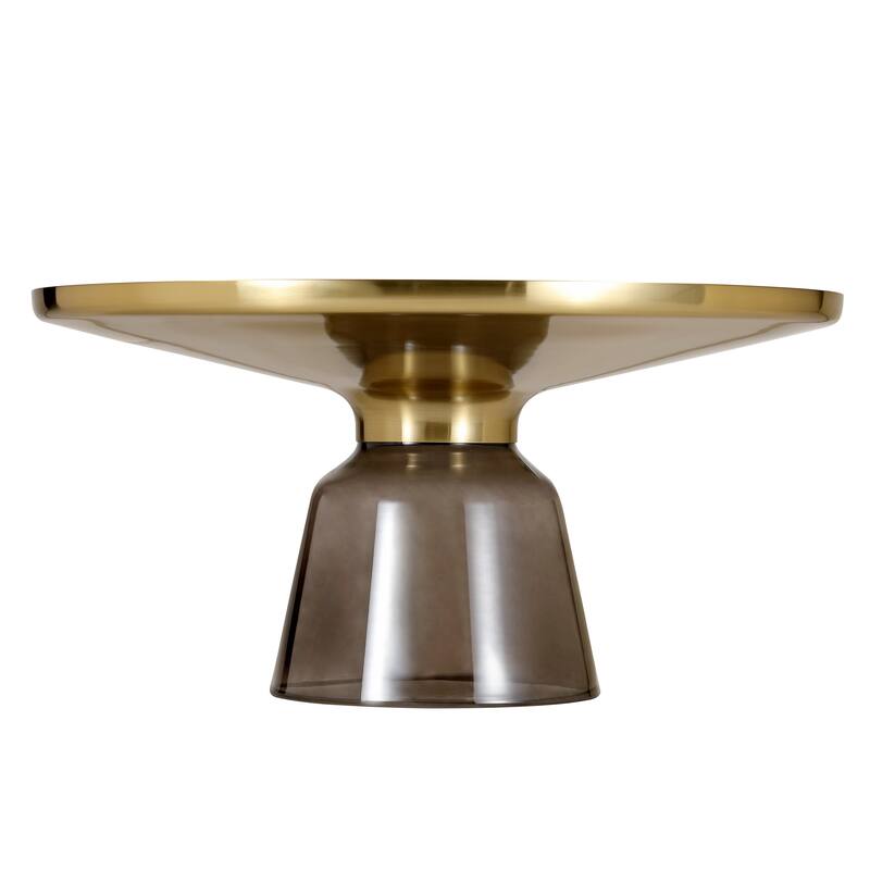 30-Inch Round Coffee Table Glass/Stone Tabletop with Gold Iron Rim Frame Glass Pedestal Base