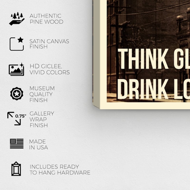 Wynwood Studio Canvas Drinks and Spirits Think And Drink Brown and Metallic Bronze Modern & Contemporary Wall Art Canvas Print