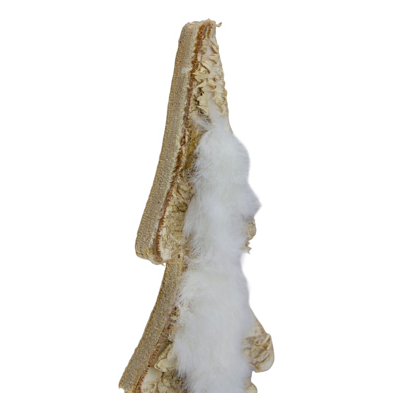 Wooden Tree With Faux Fur Christmas Decoration - 13.5" - Brown and White