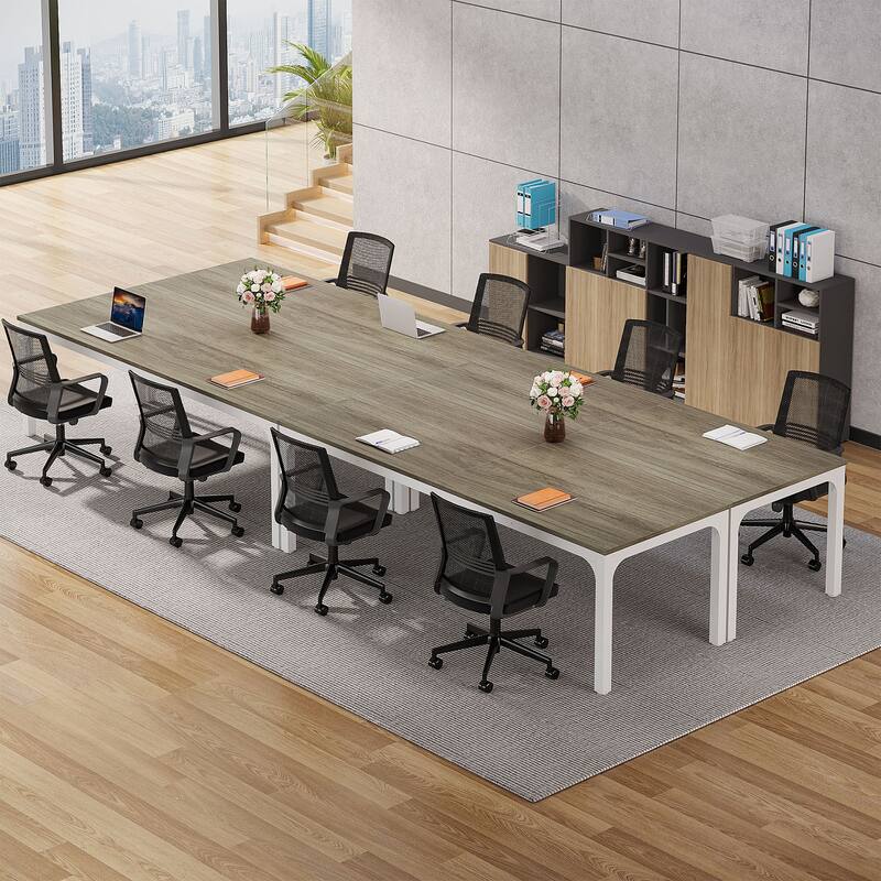 Large Conference Meeting Seminar Business Table for 12-16 Person (Set of 4) - 4PCS - Oak+White