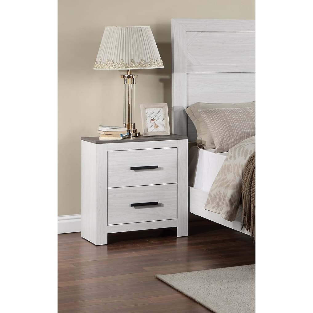 White Color 1pc Nightstand Paper veneer Bedroom Furniture 2-Drawers Bedside Table